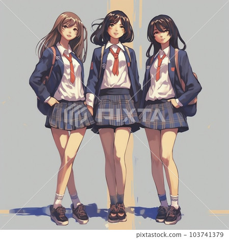三個穿著學生製服的女高中生的插圖“AI生成圖像” 103741379