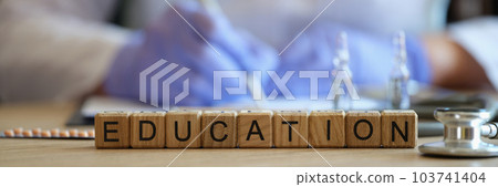 Word education collected of wooden blocks in raw Word education collected of wooden blocks in raw 103741404
