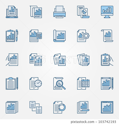 Report blue icons set. Vector documents creative symbols 103742193