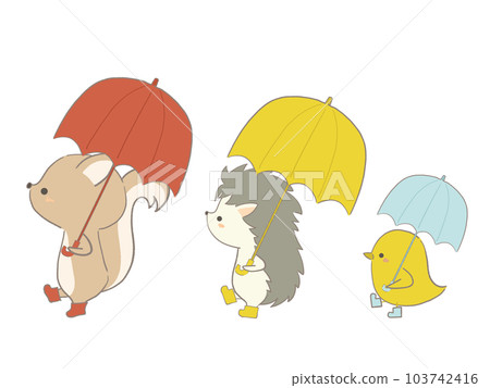 Illustration of an animal walking with an umbrella Illustration of an animal walking with an umbrella 103742416