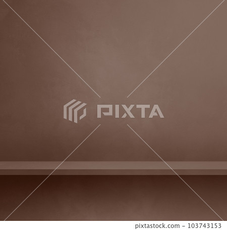 Empty shelf on a chocolate brown concrete wall. Background template. Square mockup Empty shelf on a chocolate brown concrete wall. Background template. Square mockup 103743153