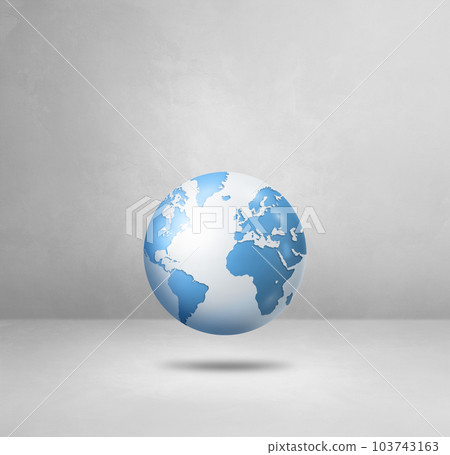 World globe, light blue earth map, isolated on white. Square background 103743163