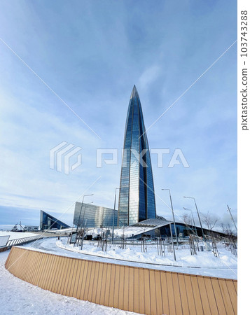 Saint petersburg, Russia. February 2023. view of lahta centre on winter day Saint petersburg, Russia. February 2023. view of lahta centre on winter day 103743288