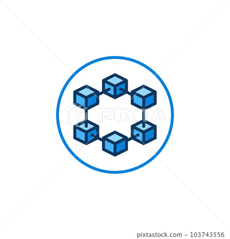 Blockchain with 6 Blocks in circle vector blue icon. Block Chain round sign 103743556