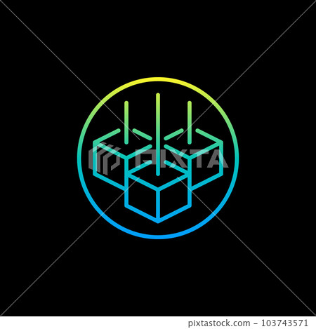 Circle with Blockchain outline vector colorful icon - Three Blocks round symbol 103743571