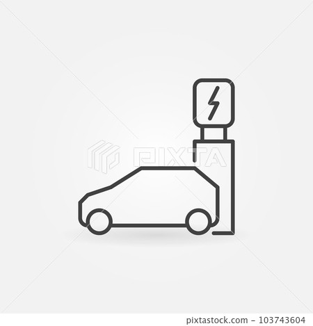 Electric car near charging station vector outline icon 103743604