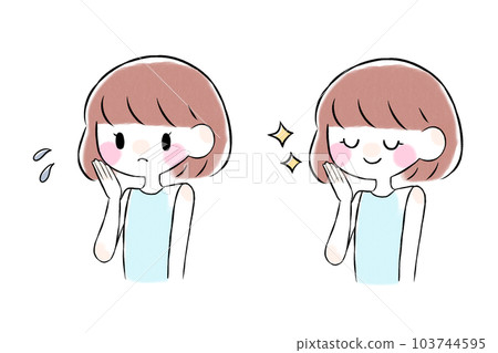 Illustration of a woman putting her hand on her cheek Illustration of a woman putting her hand on her cheek 103744595