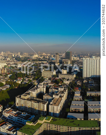 Aerial view metropolitan city office building morning sky Aerial view metropolitan city office building morning sky 103744682