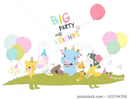 Birthday Anniversary Party with Cute Animals and Kids Birthday Anniversary Party with Cute Animals and Kids 103744700