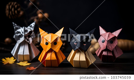 Halloween origami animal figures. Generated AI 103745039