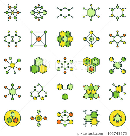 Chemical Formula colored icons. Chemistry Molecule vector signs Chemical Formula colored icons. Chemistry Molecule vector signs 103745373