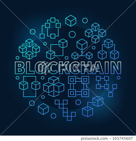 Blockchain round blue vector illustration in thin line style 103745607