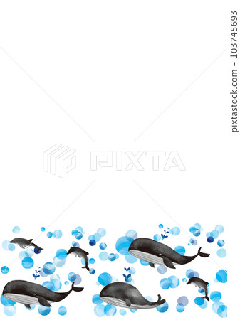 Watercolor touch black whale and dolphin frame vertical 2 103745693