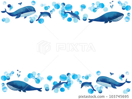 Watercolor touch blue whale and dolphin frame 103745695