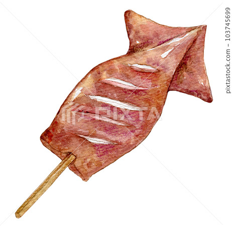 Grilled squid stall gourmet watercolor illustration 103745699