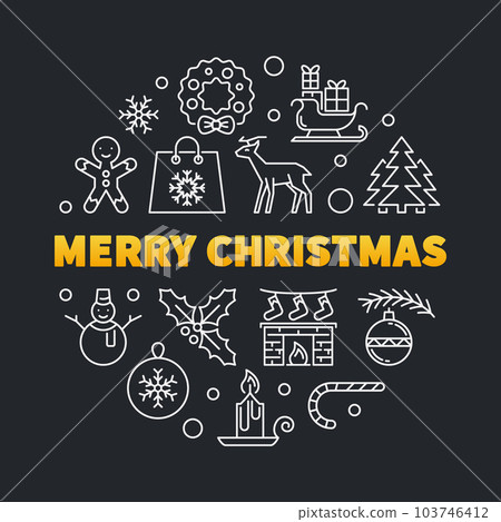 Merry Christmas round vector outline concept illustration Merry Christmas round vector outline concept illustration 103746412