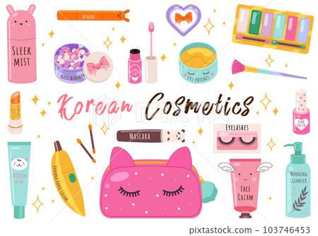 Vector beauty set. Makeup cosmetics tools and Korean cosmetics. Beauty products collection 103746453