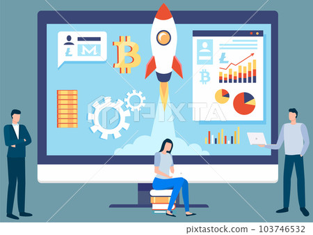 Cryptocurrency earnings. Web banner of blockchain technology, new start up with financial innovation 103746532