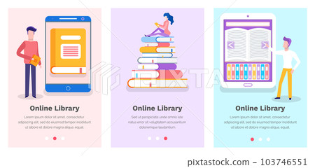 Set of illustrations on the topic of electronic library. Website for reading books online 103746551
