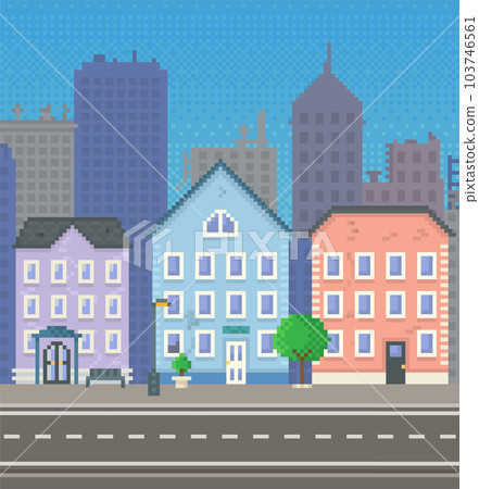 City downtown landscape with skyscraper silhouettes. Low-rise buildings on background of sky 103746561