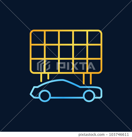 Blue electric car with golden solar panel vector outline icon 103746611