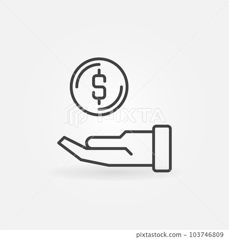 Hand with coin vector donation icon in thin line style Hand with coin vector donation icon in thin line style 103746809