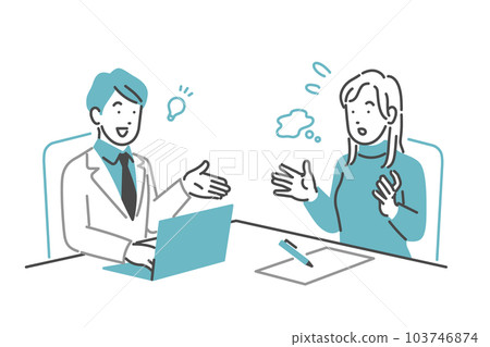 A woman who consults about troubles and a man who gives advice 103746874