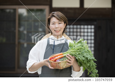 Image of a female farmer growing vegetables Front view looking at the camera 103747059