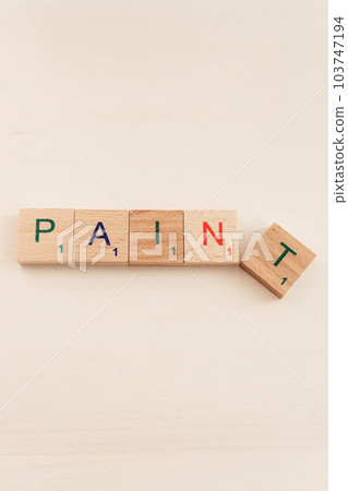 Word pain and paint in wooden cubes. Choice concept. Word paint in letters. Negative or positive. Alphabet in wooden blocks. Creative design. Colourful letters on cubes. 103747194