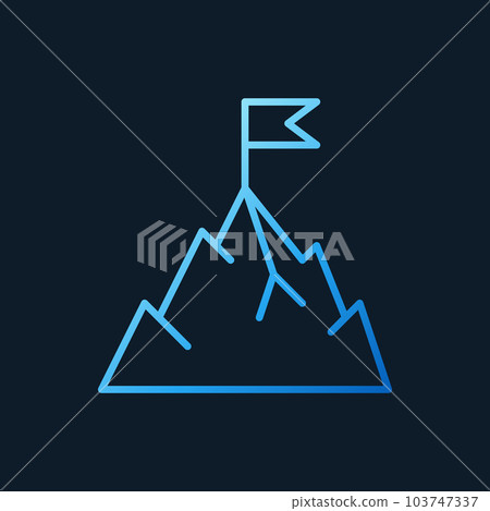 Mountain with flag vector blue outline icon or logo Mountain with flag vector blue outline icon or logo 103747337