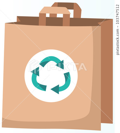 Ecological bag with recycling symbol. Recycled shopper made of paper isolated on white background 103747512