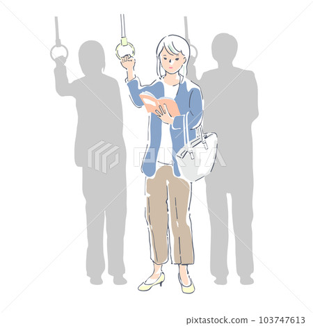 一個女人在火車上學習和閱讀的插圖 103747613