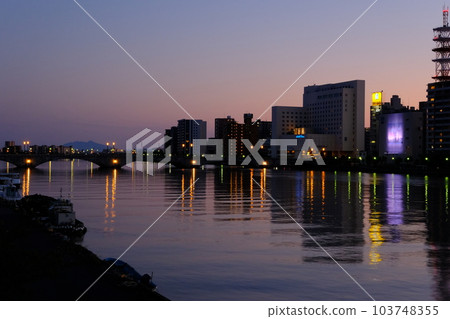 Evening view of Bandai Bridge Niigata City 103748355