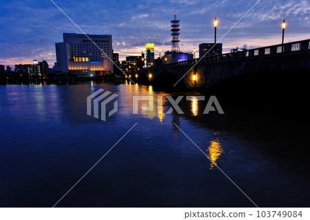 新潟市萬代橋的夜景 103749084