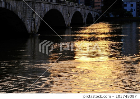 新潟市萬代橋的夜景 103749097