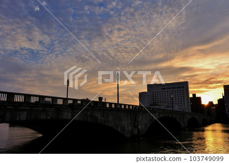 新潟市萬代橋的夜景 103749099