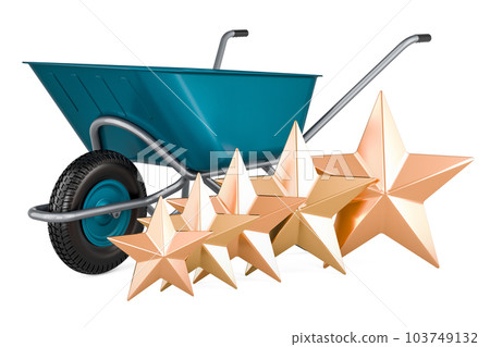 Garden wheelbarrow with five golden stars, 3D rendering 103749132