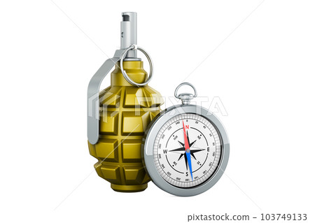 Hand grenade with compass, 3D rendering 103749133