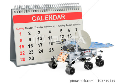Planetary rover with desk calendar, 3D rendering 103749145