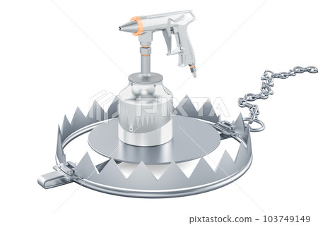 Portable Sand Blaster Gun inside bear trap, 3D rendering Portable Sand Blaster Gun inside bear trap, 3D rendering 103749149