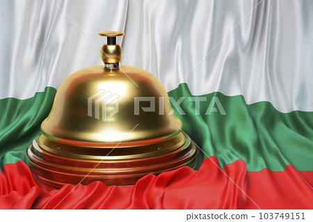 Reception bell on the Bulgarian flag background, 3D rendering Reception bell on the Bulgarian flag background, 3D rendering 103749151