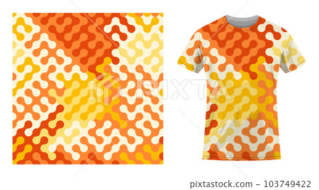 Short sleeved cotton sports t shirt decorated abstract geometric pattern with fractal ornament. Spring and summer ornate. Comfortable summer clothes. Vector ornament for design of textile and fabric 103749422