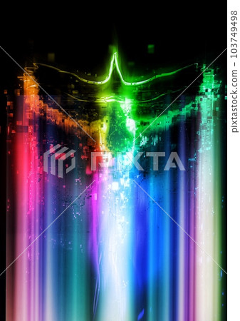 3d illustration of a colorful abstract bird flapping its wings in the dark 103749498
