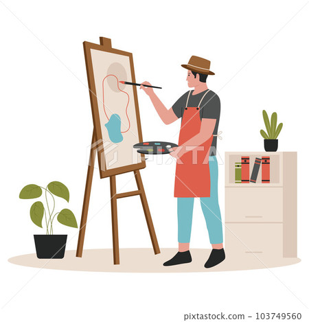 Concept illustration of artist painting on canvas. Illustration for website, landing page, mobile app, poster and banner. Trendy flat vector illustration Concept illustration of artist painting on canvas. Illustration for website, landing page, mobile app, poster and banner. Trendy flat vector illustration 103749560