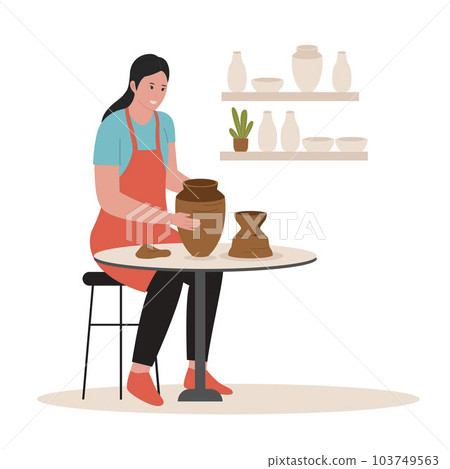 Vector illustration of woman makes a clay vase. Illustration for website, landing page, mobile app, poster and banner. Trendy flat vector illustration Vector illustration of woman makes a clay vase. Illustration for website, landing page, mobile app, poster and banner. Trendy flat vector illustration 103749563