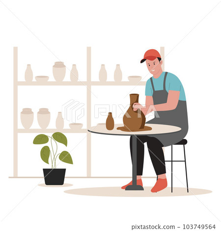 Vector illustration of professional potter makes a clay vase. Illustration for website, landing page, mobile app, poster and banner. Trendy flat vector illustration Vector illustration of professional potter makes a clay vase. Illustration for website, landing page, mobile app, poster and banner. Trendy flat vector illustration 103749564