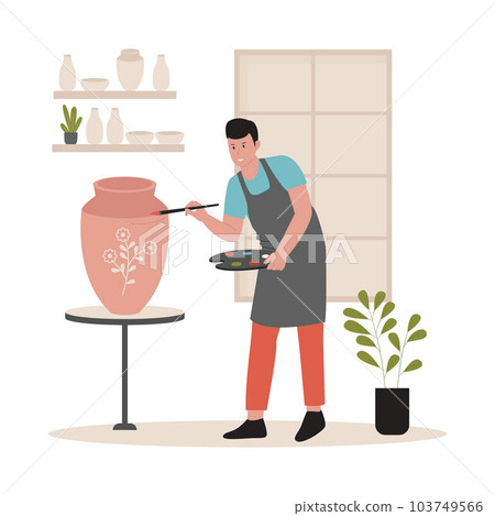 Artist coloring clay pottery. Illustration for website, landing page, mobile app, poster and banner. Trendy flat vector illustration Artist coloring clay pottery. Illustration for website, landing page, mobile app, poster and banner. Trendy flat vector illustration 103749566