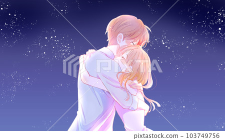 一個男人和一個女人愉快地擁抱彼此夏日逆光之夜 一個男人和一個女人愉快地擁抱彼此夏日逆光之夜 103749756