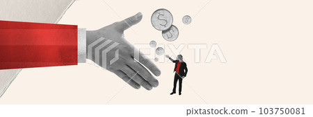 Professional cooperation and partnership. Businessman making deal, growing company finances. Contemporary art collage. Professional cooperation and partnership. Businessman making deal, growing company finances. Contemporary art collage. 103750081