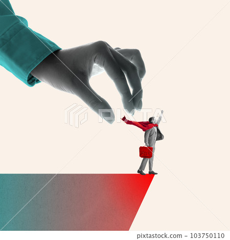 Motivated and ambitious employee working his way to professional success and growth. Super power. Contemporary art collage. 103750110